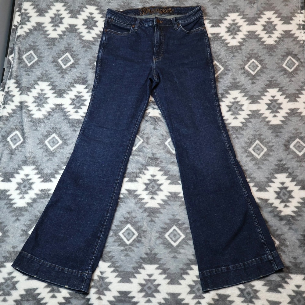 Wrangler Retro Dark Wash Flare Jeans High Rise Western Denim 30x31.5